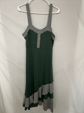 Dressfo Dress Jersey Tank Midi Dress Green/Gray Bottom Layered Ruffles Size XL